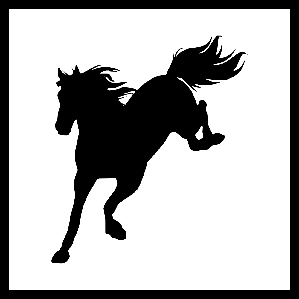 The SAvIE banner; a black horse running on a white background, outlined with a black border